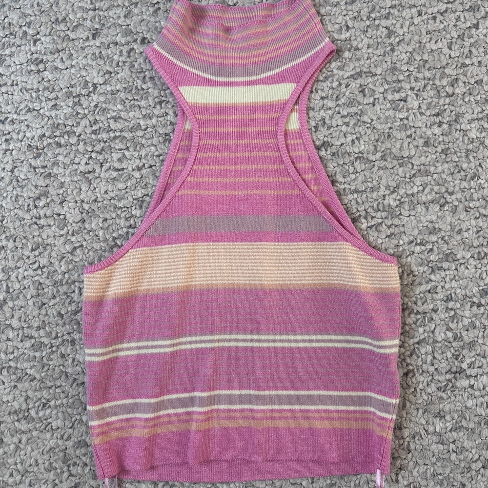 Le Lis Pink & Cream Striped Halter Knit Tank